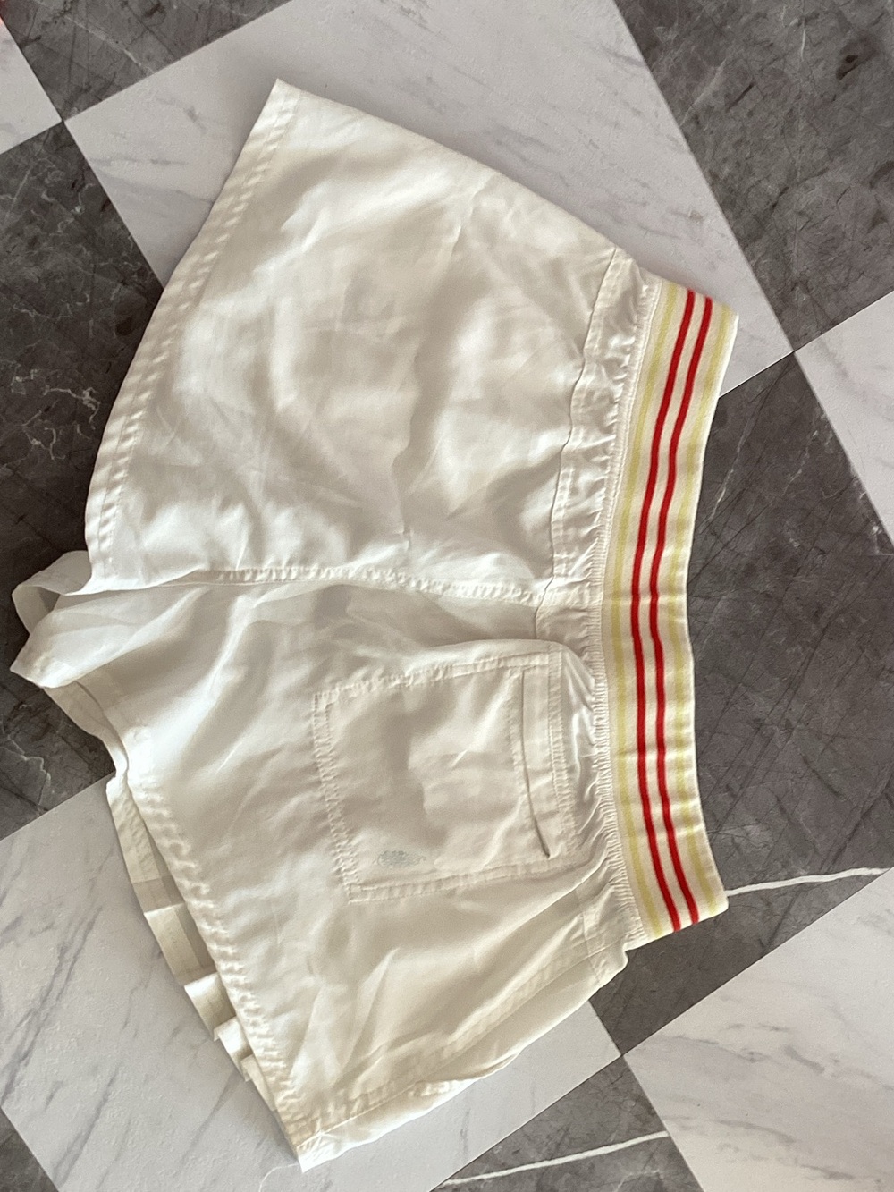 lululemon athletica White Shorts with Red and Yellow Stripe Waistband